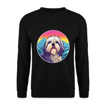 Lhasa Apso Hunderasse Cartoon Kawaii Aquarell - Unisex Pullover - Schwarz - Vorne - Alina (178cm) & Michal (187cm)
