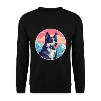 Mudi Hunderasse Cartoon Kawaii Aquarell - Unisex Pullover - Schwarz - Vorne - Alina (178cm) & Michal (187cm)