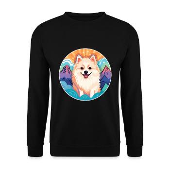 Spitz nordique chien race Cartoon Kawaii aquarelle - Sweat-shirt Unisexe - noir - Devant - Alina (178cm) & Michal (187cm)