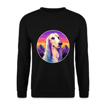 Afghan Hound chien race dessin animé Kawaii aquarelle - Sweat-shirt Unisexe - noir - Devant - Alina (178cm) & Michal (187cm)