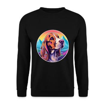 Basset Fauve de Bretagne Hunderasse Cartoon Kawaii - Unisex Pullover - Schwarz - Vorne - Alina (178cm) & Michal (187cm)