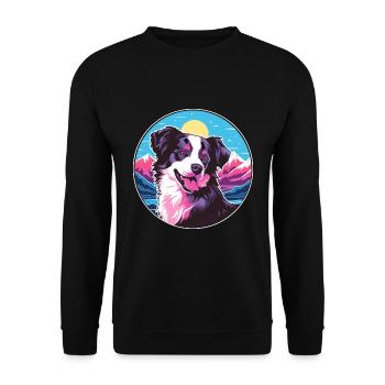 Border Collie Hunderasse Cartoon Kawaii Aquarell - Unisex Pullover - Schwarz - Vorne - Alina (178cm) & Michal (187cm)