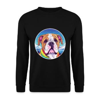 Bulldogge Hund Rasse Cartoon Kawaii Aquarell - Unisex Pullover - Schwarz - Vorne - Alina (178cm) & Michal (187cm)