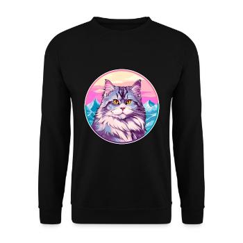 Chat sibérien coloré dessin animé aquarelle Illustrat - Sweat-shirt Unisexe - noir - Devant - Alina (178cm) & Michal (187cm)