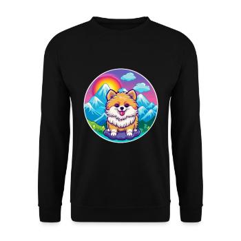 Pomeranian Spitz Hunderasse Cartoon Kawaii Watercol - Unisex Pullover - Schwarz - Vorne - Alina (178cm) & Michal (187cm)