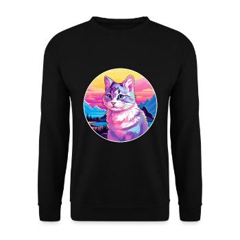 Chat polydactyle américain coloré dessin animé Watercolo - Sweat-shirt Unisexe - noir - Devant - Alina (178cm) & Michal (187cm)
