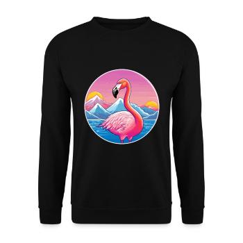 Flamingo Watercolor Cartoon Kawaii Pet Animal Colo - Unisex Sweatshirt - black - Front - Alina (178cm) & Michal (187cm)