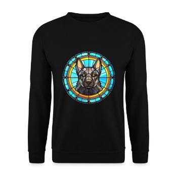 Schwarzer norwegischer Elchhund Hunderasse Buntglas C - Unisex Pullover - Schwarz - Vorne - Alina (178cm) & Michal (187cm)