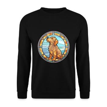 Griffon Fauve de Bretagne Hunderasse Glasmalerei - Unisex Pullover - Schwarz - Vorne - Alina (178cm) & Michal (187cm)