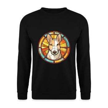Miniatur Bullterrier Hunderasse Buntglas Col - Unisex Pullover - Schwarz - Vorne - Alina (178cm) & Michal (187cm)
