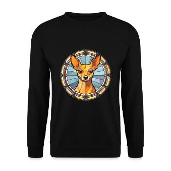 Miniatur Pinscher Hunderasse Buntglas Colorfu - Unisex Pullover - Schwarz - Vorne - Alina (178cm) & Michal (187cm)