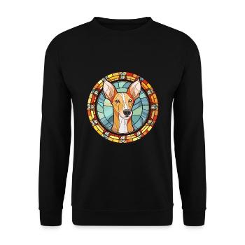 Podenco Canario chien race vitrail coloré W - Sweat-shirt Unisexe - noir - Devant - Alina (178cm) & Michal (187cm)