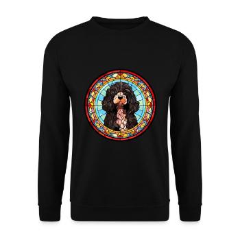 Portugiesischer Wasserhund Rasse Buntglas Bunt - Unisex Pullover - Schwarz - Vorne - Alina (178cm) & Michal (187cm)