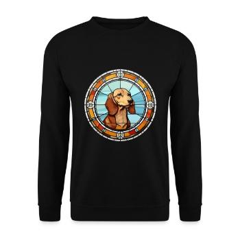 Westfälische Dachsbracke Hunderasse Buntglas Co - Unisex Pullover - Schwarz - Vorne - Alina (178cm) & Michal (187cm)