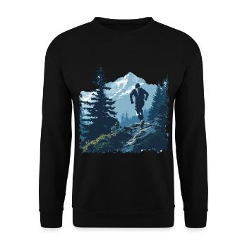 A trail runner on a mountain trail - Unisex Sweatshirt - black - Front - Alina (178cm) & Michal (187cm)
