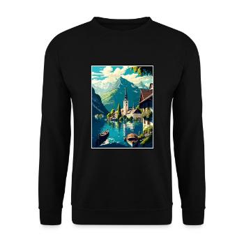 Salzkammergut Österreich Vintage Reiseposter WPA - Unisex Pullover - Schwarz - Vorne - Alina (178cm) & Michal (187cm)