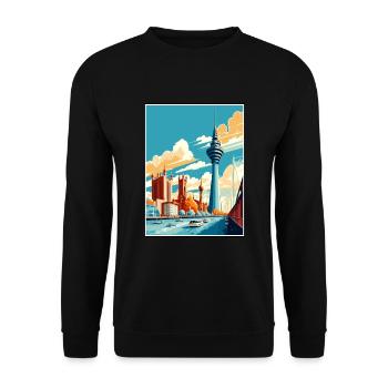 Dusseldorf Germany Vintage Travel Poster Souvenir - Unisex Sweatshirt - black - Front - Alina (178cm) & Michal (187cm)