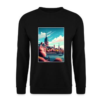 Mainz Deutschland Vintage Reiseposter WPA Souvenir - Unisex Pullover - Schwarz - Vorne - Alina (178cm) & Michal (187cm)