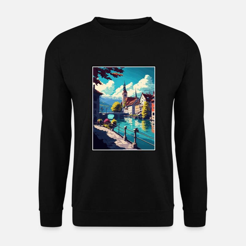 Thun Schweiz Vintage Reiseposter Souvenir - Unisex Pullover - Schwarz