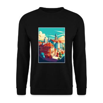 Bratislava Slowakei Vintage Reiseposter Souvenir - Unisex Pullover - Schwarz - Vorne - Alina (178cm) & Michal (187cm)