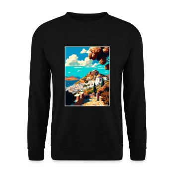 Patmos Grèce Décoration Grec Voyage Affiche - Sweat-shirt Unisexe - noir - Devant - Alina (178cm) & Michal (187cm)
