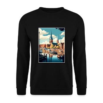 Flensburg Germany Vintage Travel Poster Souvenir - Unisex Sweatshirt - black - Front - Alina (178cm) & Michal (187cm)