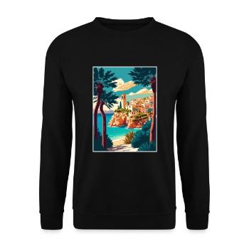 Mallorca Spanien Vintage Reiseposter WPA Souvenir - Unisex Pullover - Schwarz - Vorne - Alina (178cm) & Michal (187cm)