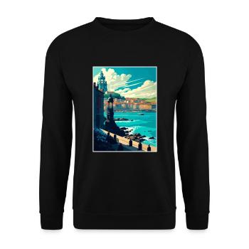La Corogne Espagne Vintage voyage affiche WPA Souvenir - Sweat-shirt Unisexe - noir - Devant - Alina (178cm) & Michal (187cm)