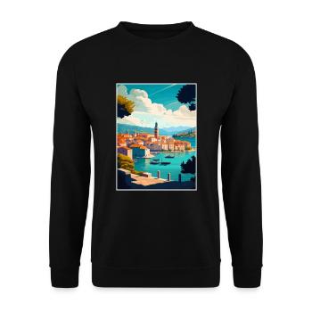 Korcula Croatie île Vintage voyage affiche WPA - Sweat-shirt Unisexe - noir - Devant - Alina (178cm) & Michal (187cm)