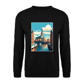 Hambourg Allemagne Vintage voyage affiche WPA Souvenir - Sweat-shirt Unisexe - noir - Devant - Alina (178cm) & Michal (187cm)