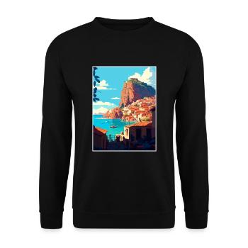 Monemvasia Grèce Décoration Vintage Voyage Affiche - Sweat-shirt Unisexe - noir - Devant - Alina (178cm) & Michal (187cm)