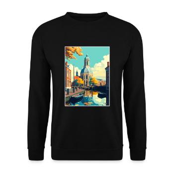 Leiden Netherlands Vintage Travel Poster Souvenir - Unisex Sweatshirt - black - Front - Alina (178cm) & Michal (187cm)