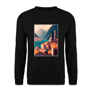 Kotor Monténégro Vintage voyage affiche Souvenir - Sweat-shirt Unisexe - noir - Devant - Alina (178cm) & Michal (187cm)