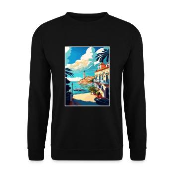 Estoril Portugal Vintage voyage affiche Souvenir - Sweat-shirt Unisexe - noir - Devant - Alina (178cm) & Michal (187cm)