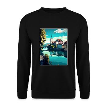 Schaffhausen Switzerland Vintage Travel Poster WPA - Unisex Sweatshirt - black - Front - Alina (178cm) & Michal (187cm)