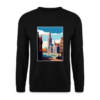 Antwerp Belgium Vintage Travel Poster WPA Souvenir - Unisex Sweatshirt - black - Front - Alina (178cm) & Michal (187cm)