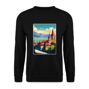 Lausanne Suisse Vintage voyage affiche WPA Art - Sweat-shirt Unisexe - noir - Devant - Alina (178cm) & Michal (187cm)