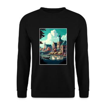 Zwolle Niederlande Vintage Reiseposter Souvenir - Unisex Pullover - Schwarz - Vorne - Alina (178cm) & Michal (187cm)