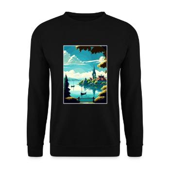 Lac de Zurich Suisse Vintage Travel Poster WPA - Sweat-shirt Unisexe - noir - Devant - Alina (178cm) & Michal (187cm)