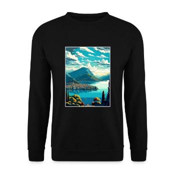 Lugano Suisse Vintage voyage affiche Souvenir - Sweat-shirt Unisexe - noir - Devant - Alina (178cm) & Michal (187cm)