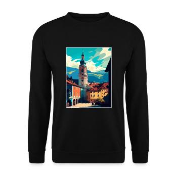 Feldkirch Österreich Vintage Reiseposter Souvenir - Unisex Pullover - Schwarz - Vorne - Alina (178cm) & Michal (187cm)