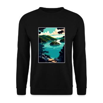 Mljet Nationalpark Kroatien Vintage Reiseposter - Unisex Pullover - Schwarz - Vorne - Alina (178cm) & Michal (187cm)