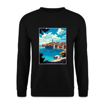 Primosten Kroatien Vintage Reiseposter Souvenir - Unisex Pullover - Schwarz - Vorne - Alina (178cm) & Michal (187cm)