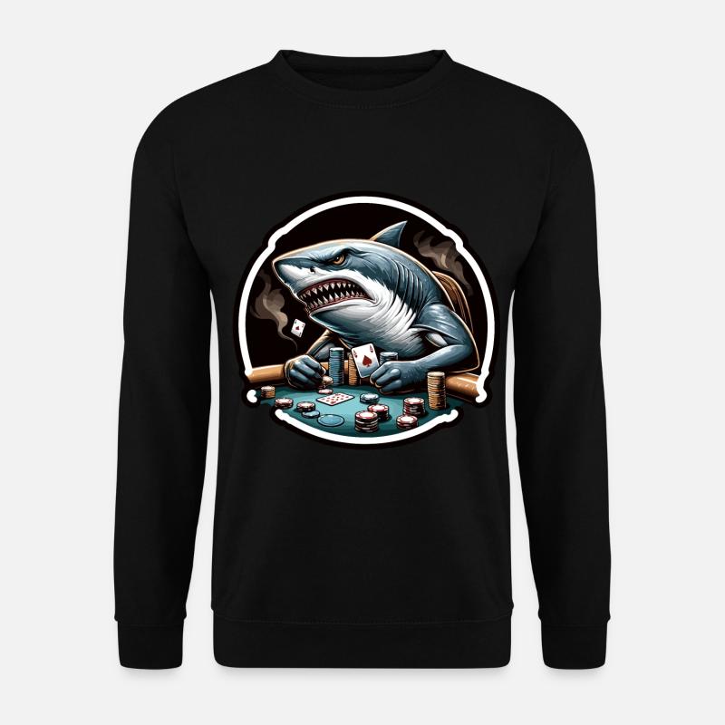 Ein aggressiver Hai, der Poker spielt. - Unisex Pullover - Schwarz