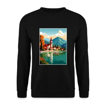 Lake Annecy Vintage Travel Poster WPA Souvenir - Unisex Sweatshirt - black - Front - Alina (178cm) & Michal (187cm)