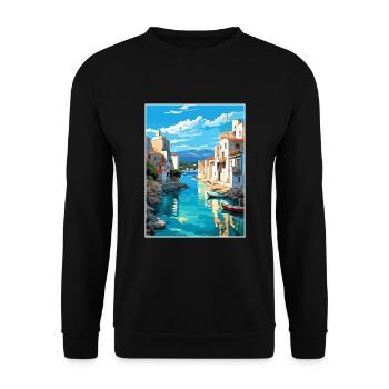 Rhodes Grèce Décoration Vintage Voyage Affiche WPA - Sweat-shirt Unisexe - noir - Devant - Alina (178cm) & Michal (187cm)