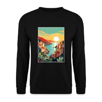 Cinque Terre Italy Decoration Patmos Travel Poster - Unisex Sweatshirt - black - Front - Alina (178cm) & Michal (187cm)