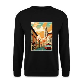 Pamplona Spanien Vintage Reiseposter WPA Souvenir - Unisex Pullover - Schwarz - Vorne - Alina (178cm) & Michal (187cm)