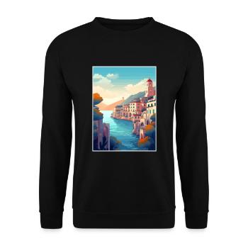Amalfi Italie Décoration Vintage Voyage Affiche WPA - Sweat-shirt Unisexe - noir - Devant - Alina (178cm) & Michal (187cm)