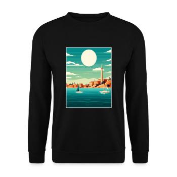 Ibiza Espagne Vintage voyage affiche WPA Souvenir - Sweat-shirt Unisexe - noir - Devant - Alina (178cm) & Michal (187cm)